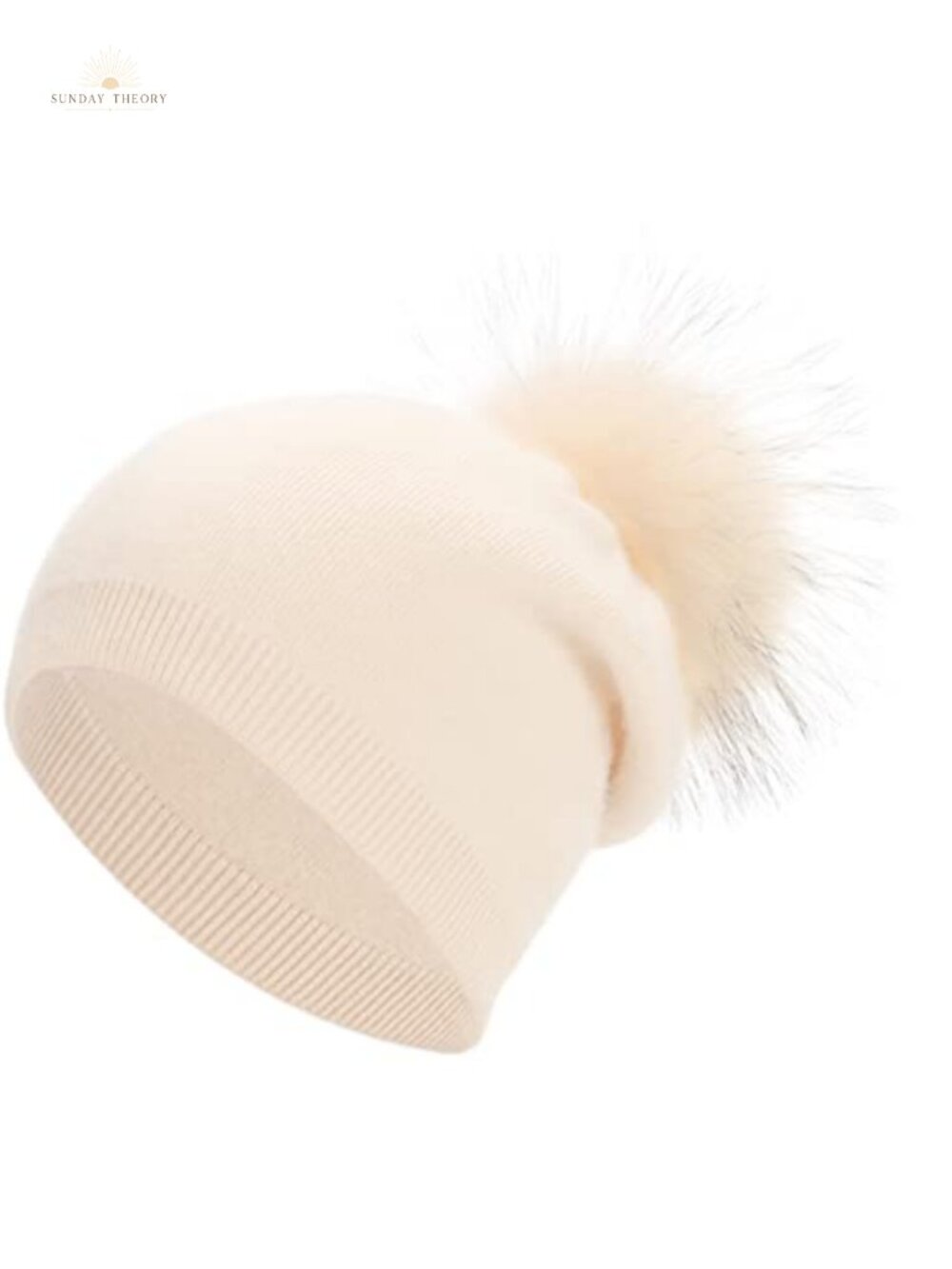 Women's Real Fur Pom Pom Cashmere Wool Blend Winter Slouchy Knit Beanie Hat